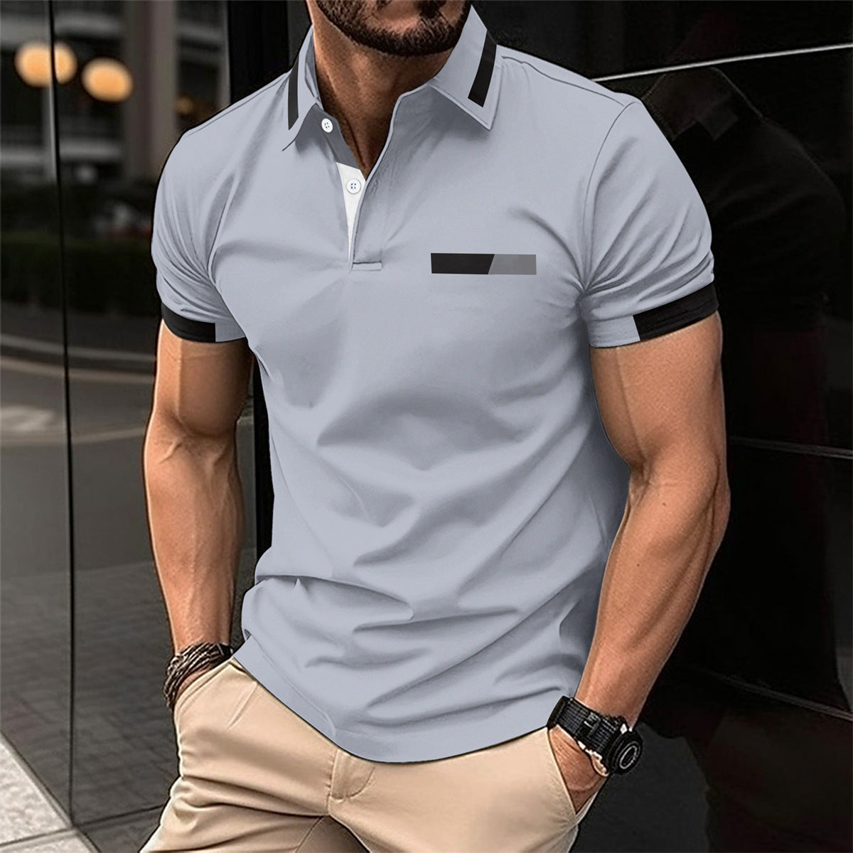Men's Casual Polo Shirt with Faux Pocket | Summer Short Sleeve Tee