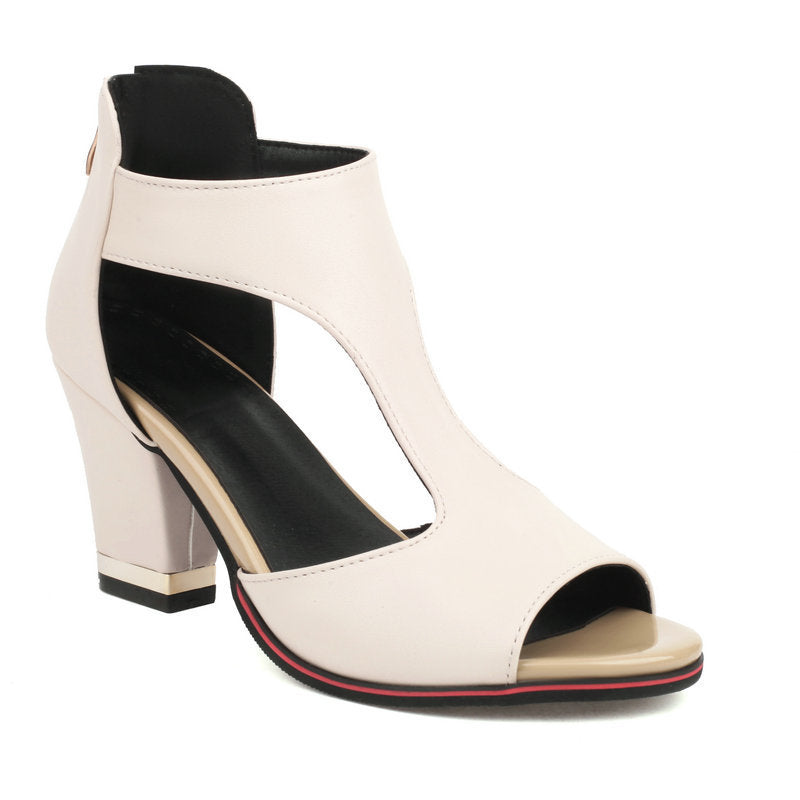 Women's Heel Peep Toe Sandals with Back Zip