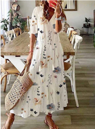 Azure | V-Neck Printed Summer Dress for Women
