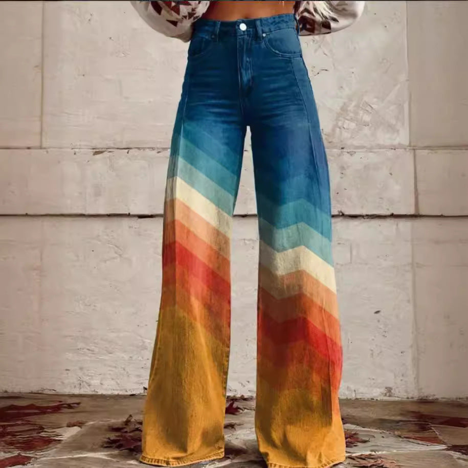Retro Chevron Ombre Wide-Leg Pants | Straight-Leg Trousers