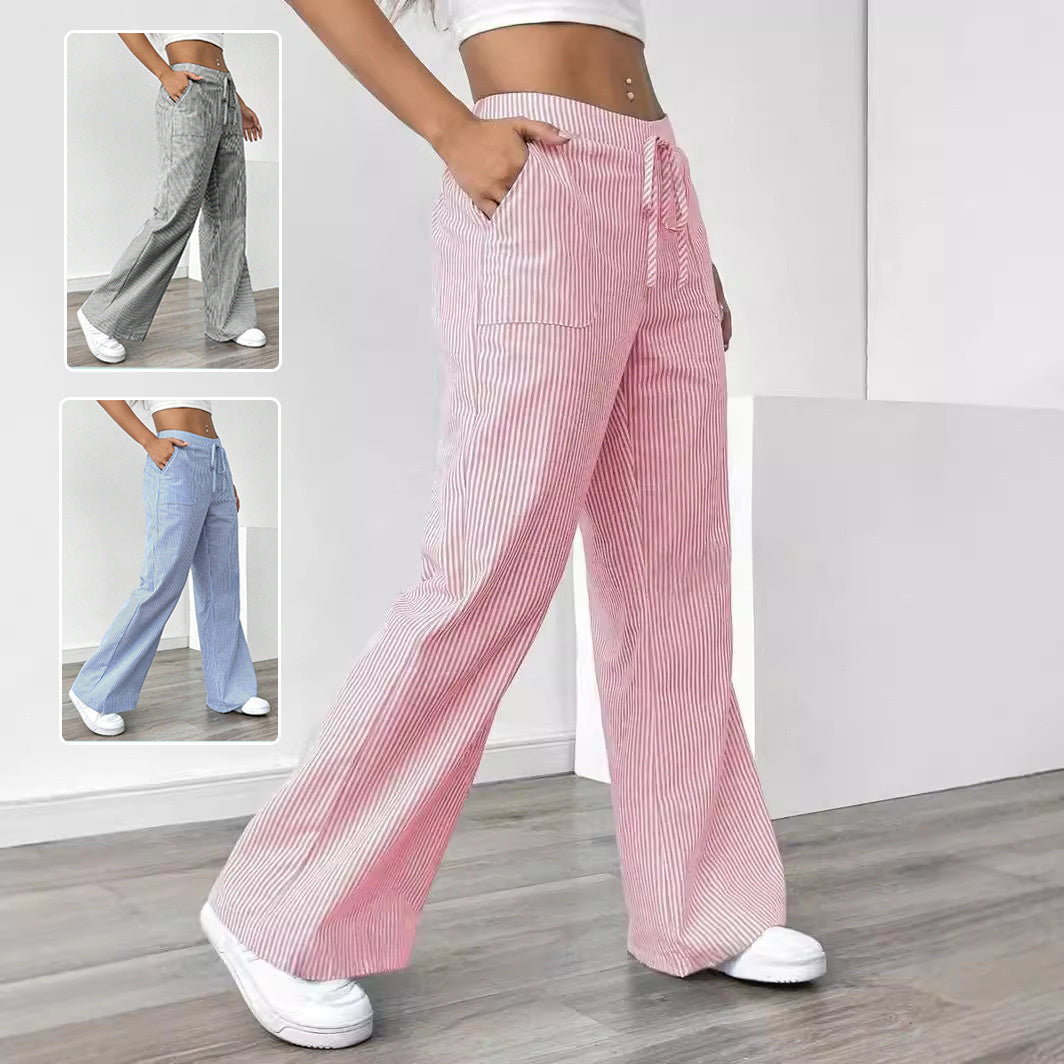 Women's Wide Leg Striped Pants with Pockets – Casual Loose Fit