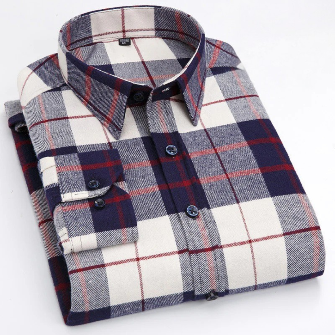 Caleb | Brushed Cotton Long Sleeve Plaid Shirt