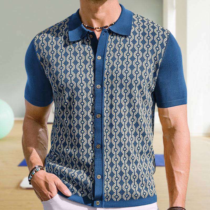 Men’s Tencel Jacquard Polo Shirt | Short Sleeve Summer Cardigan