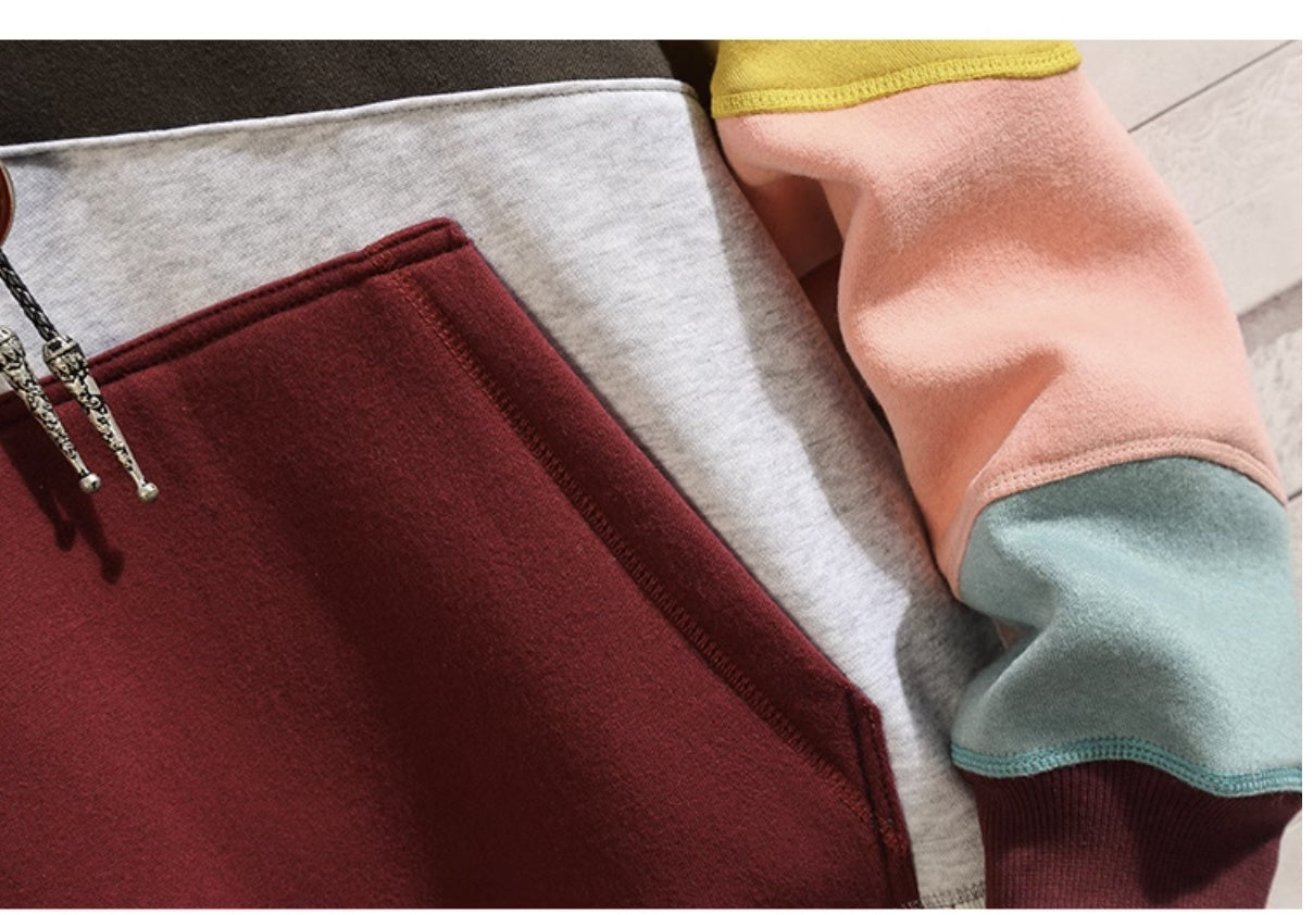 Casual Loose Color-blocking Pullover Hoodie