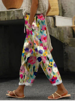Aussie Floral Summer Pants – Printed Drawstring Casual Trousers for Women