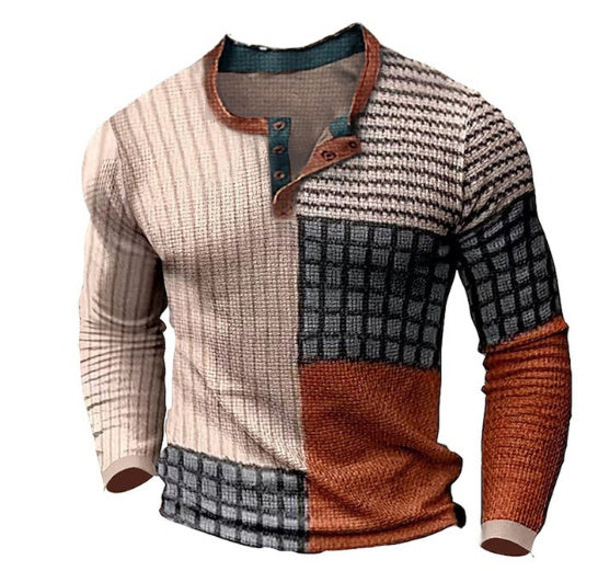 Men's 3D Printing Casual Retro Long Sleeve T-shirt