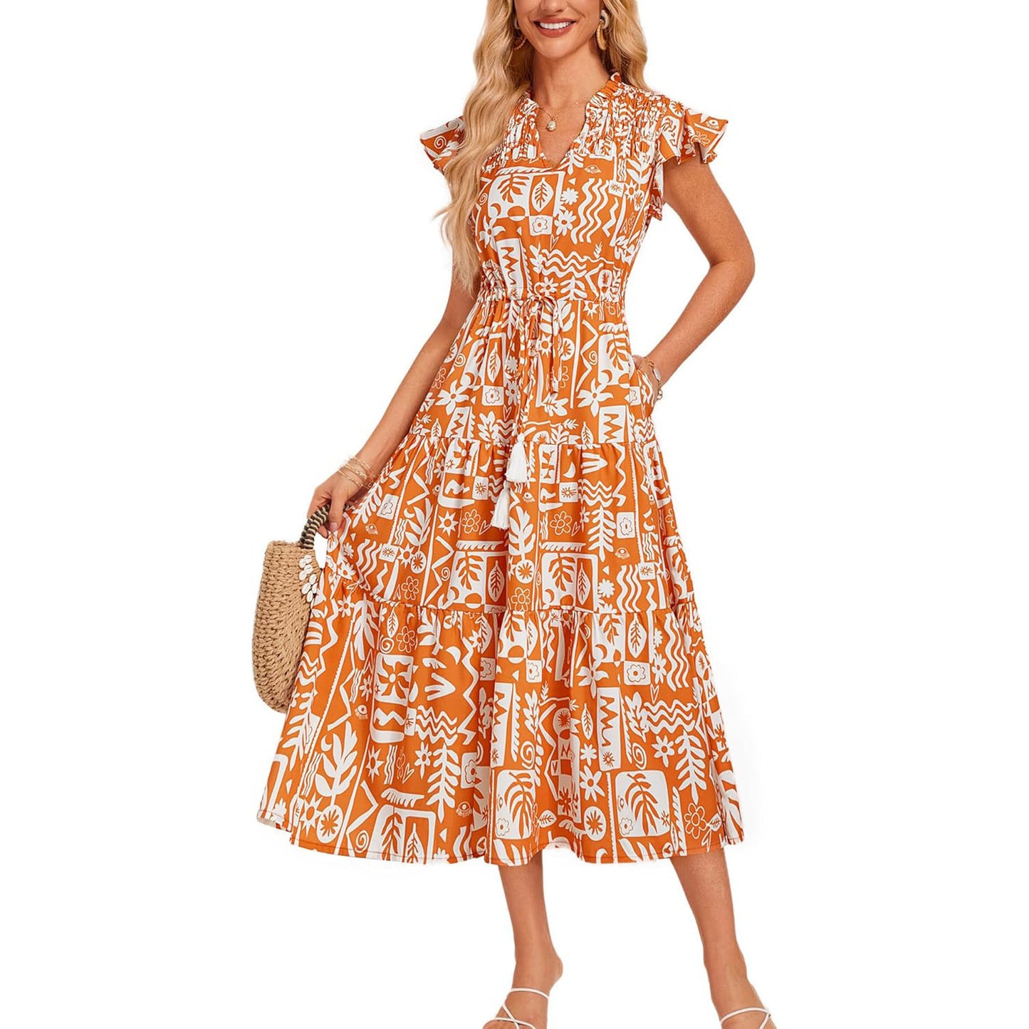 Victoria | Floral V-Neck Long Dress for Women