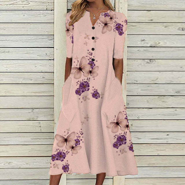 Agnese | Floral Butterfly V-Neck Midi Dress for Women