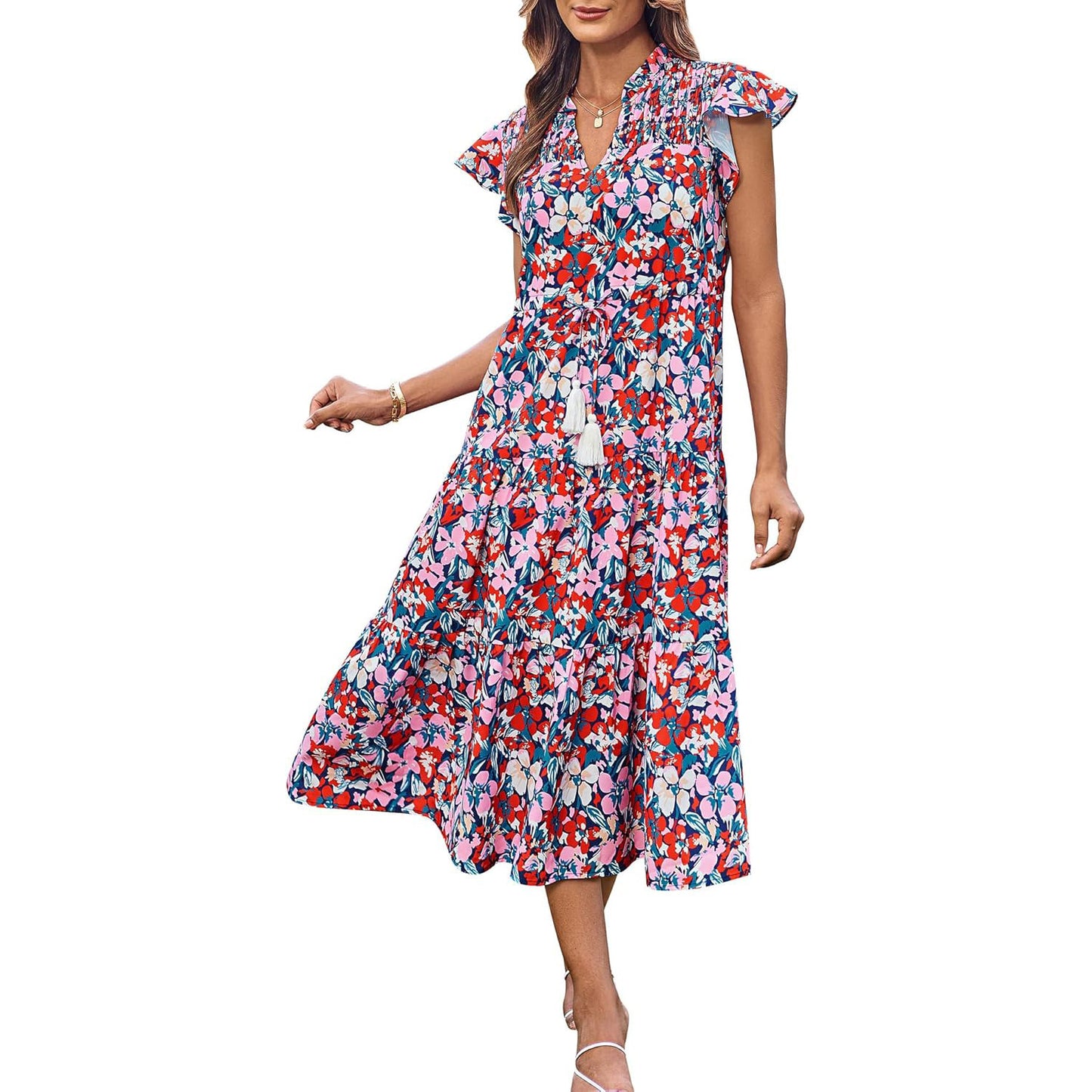 Victoria | Floral V-Neck Long Dress for Women