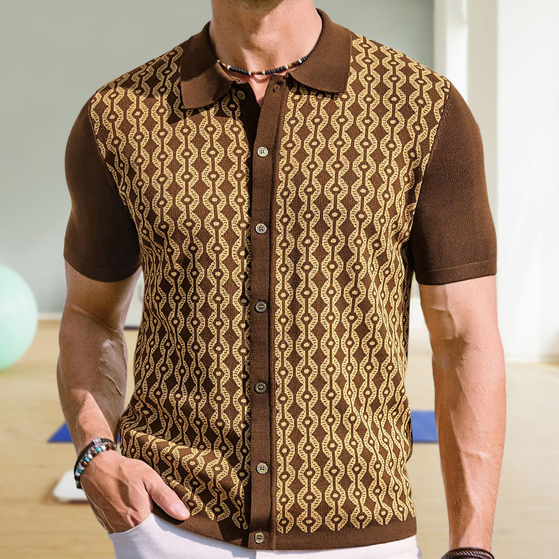 Men’s Tencel Jacquard Polo Shirt | Short Sleeve Summer Cardigan