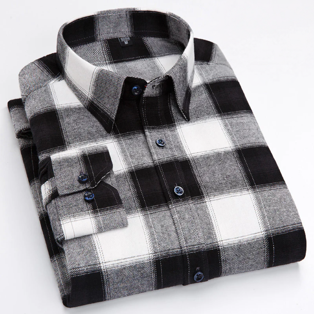 Caleb | Brushed Cotton Long Sleeve Plaid Shirt