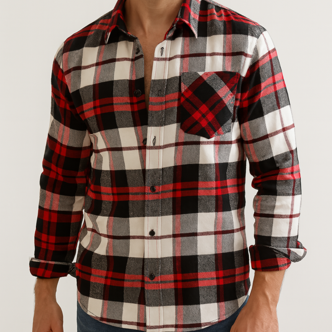 Caleb | Brushed Cotton Long Sleeve Plaid Shirt
