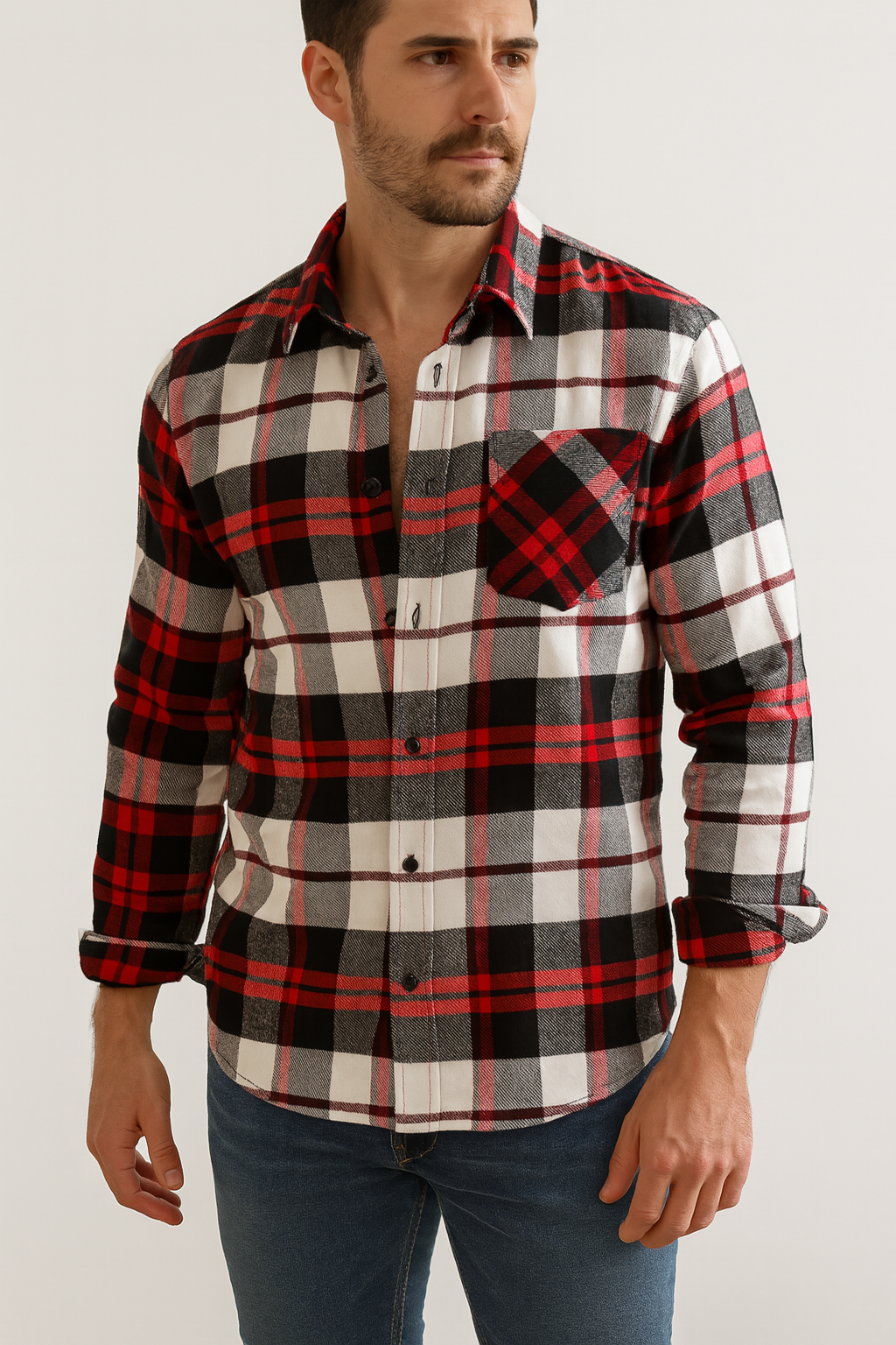 Caleb | Brushed Cotton Long Sleeve Plaid Shirt