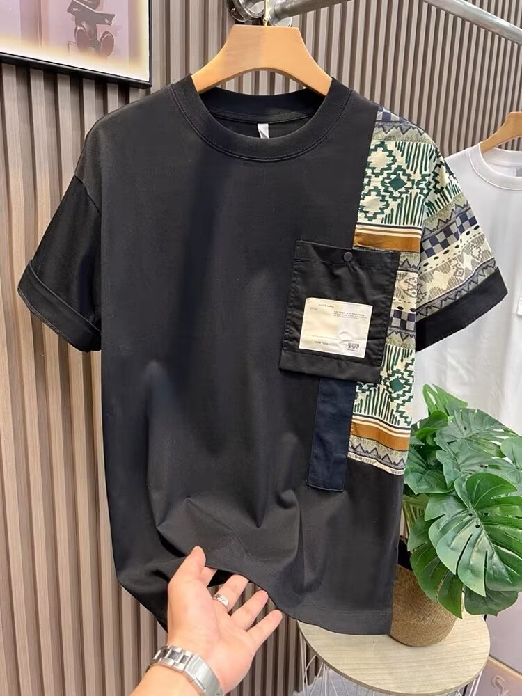 Men’s Slim Fit Patchwork T-Shirt | Summer Camouflage Style Tee