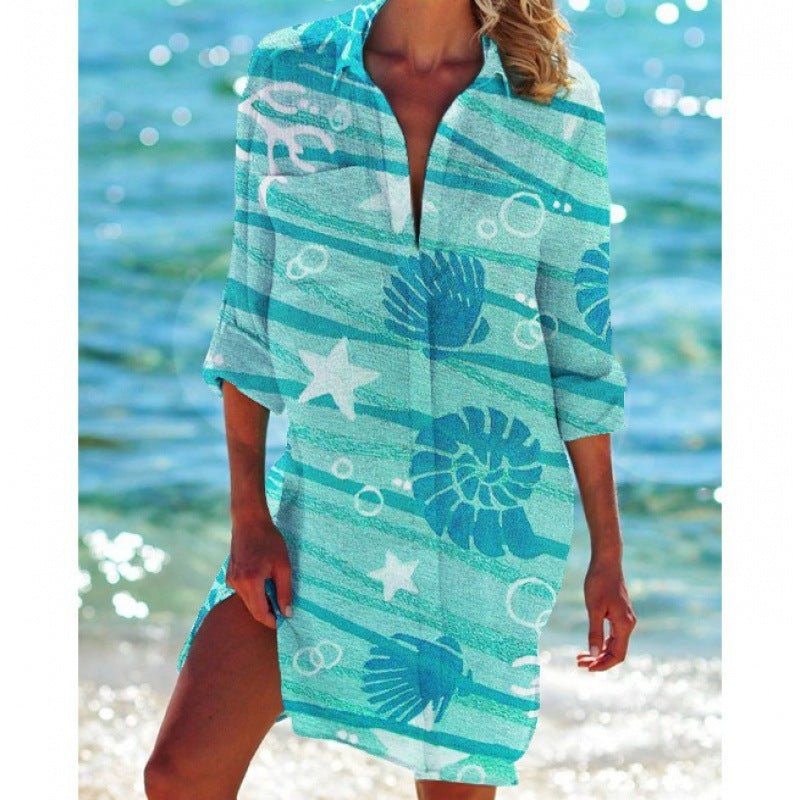 Women's Fashion Simple Printed Bikini Coat Shirt