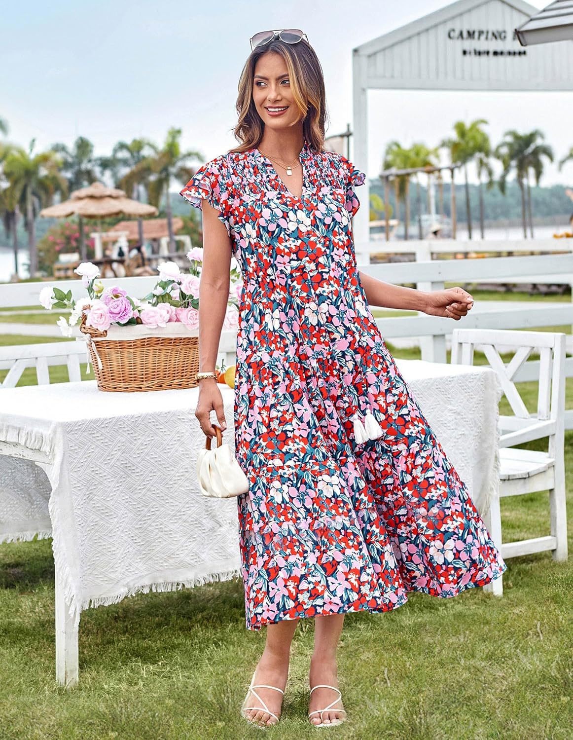 Victoria | Floral V-Neck Long Dress for Women
