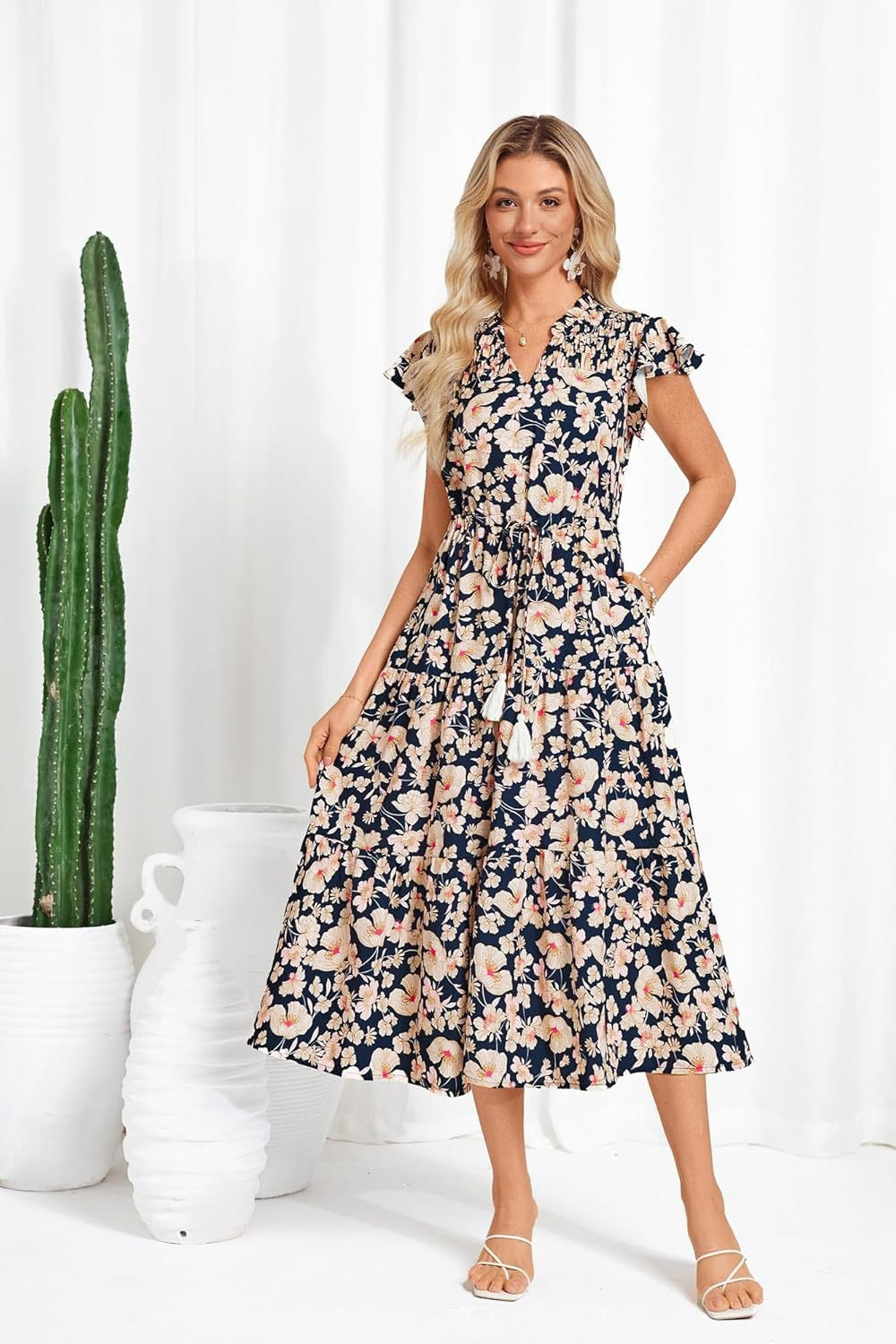 Victoria | Floral V-Neck Long Dress for Women