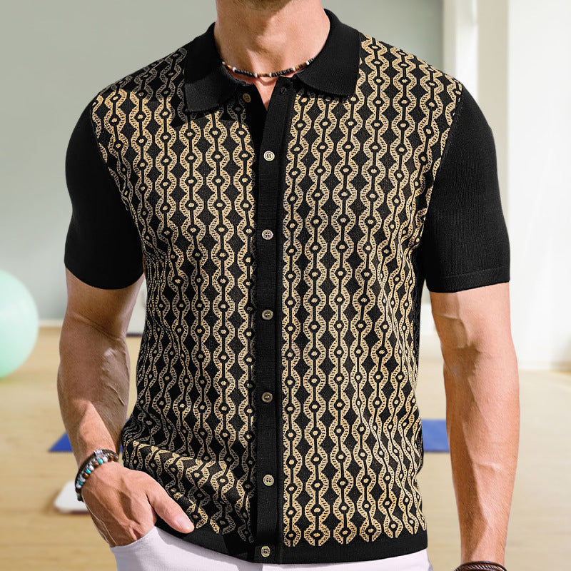 Men’s Tencel Jacquard Polo Shirt | Short Sleeve Summer Cardigan