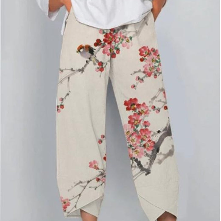 Aussie Floral Summer Pants – Printed Drawstring Casual Trousers for Women