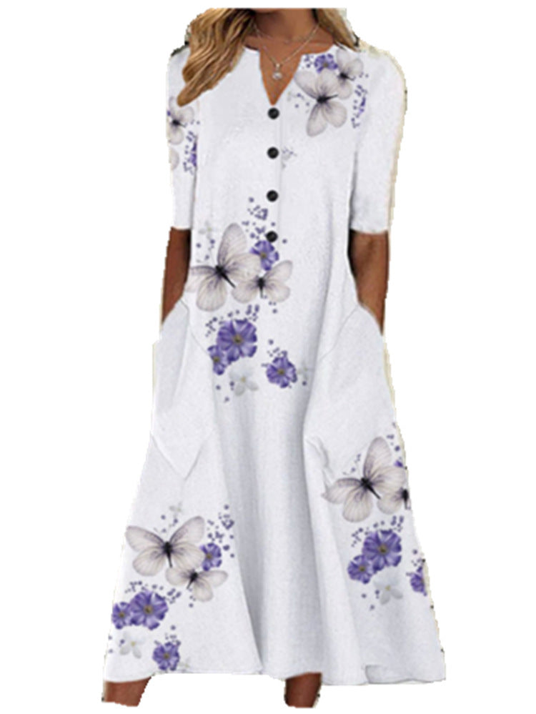 Agnese | Floral Butterfly V-Neck Midi Dress for Women