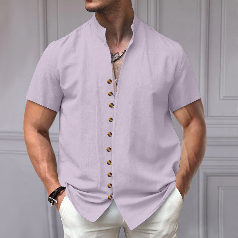 Luca | Linen Stand Collar Short Sleeve Shirt