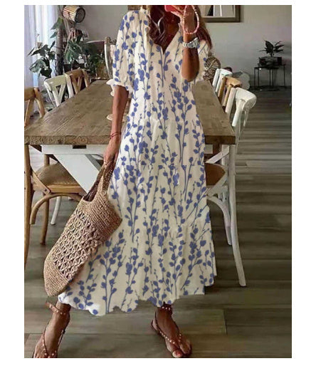 Azure | V-Neck Printed Summer Dress for Women