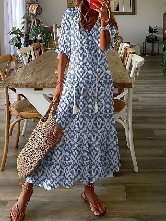 Azure | V-Neck Printed Summer Dress for Women
