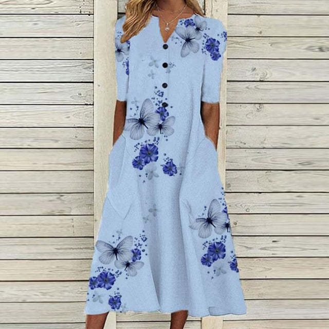 Agnese | Floral Butterfly V-Neck Midi Dress for Women
