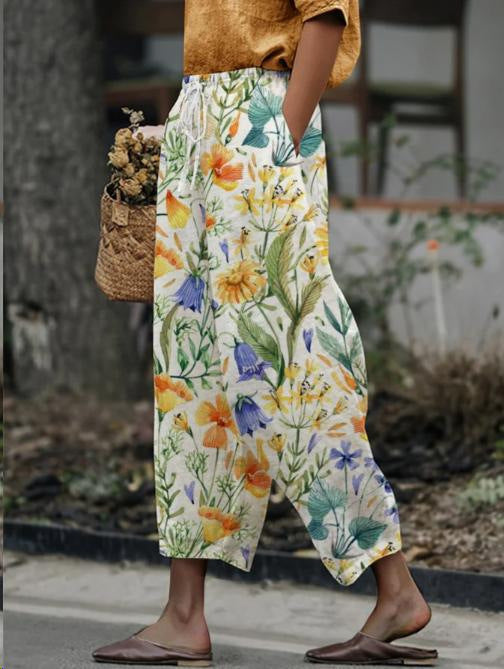 Aussie Floral Summer Pants – Printed Drawstring Casual Trousers for Women