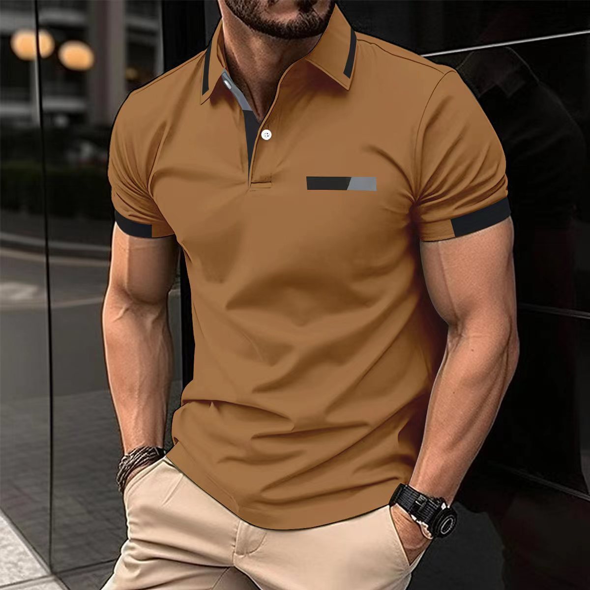 Men's Casual Polo Shirt with Faux Pocket | Summer Short Sleeve Tee