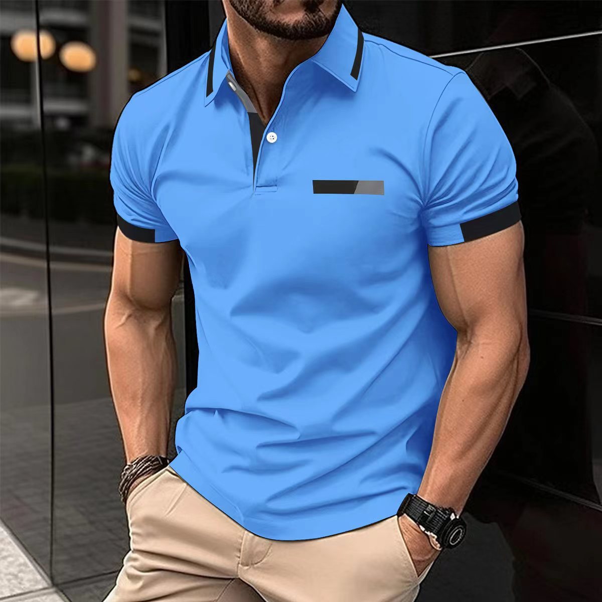 Men's Casual Polo Shirt with Faux Pocket | Summer Short Sleeve Tee