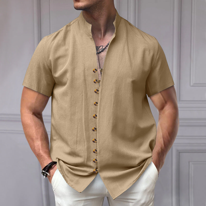Luca | Linen Stand Collar Short Sleeve Shirt