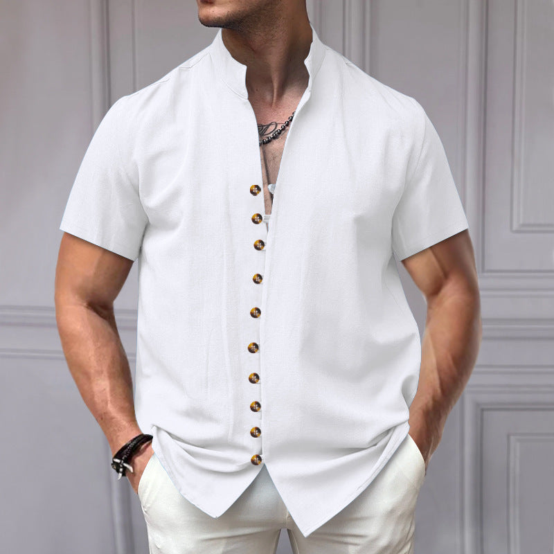Luca | Linen Stand Collar Short Sleeve Shirt
