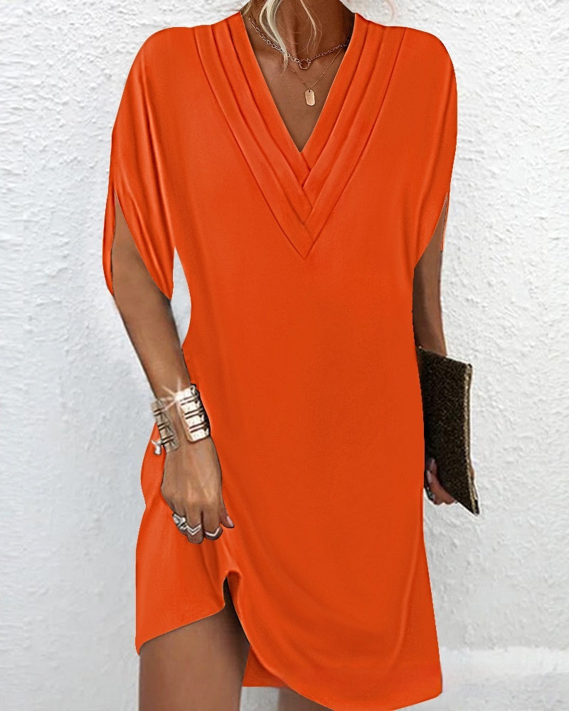Hazel | V-Neck Pleated Batwing Sleeve Dress for Women