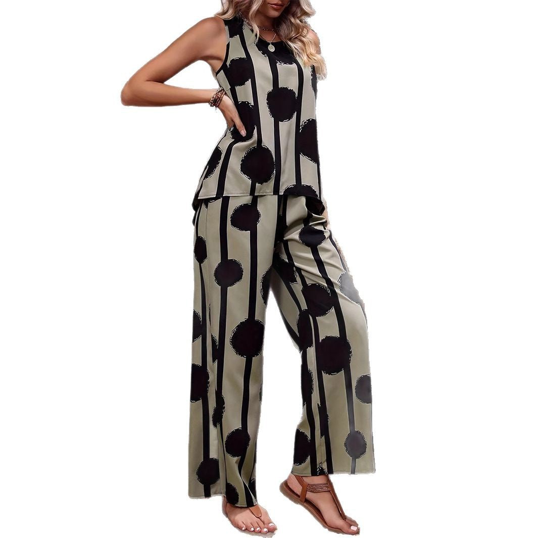 Olive Street Style Printed Sleeveless Top & Trousers Set