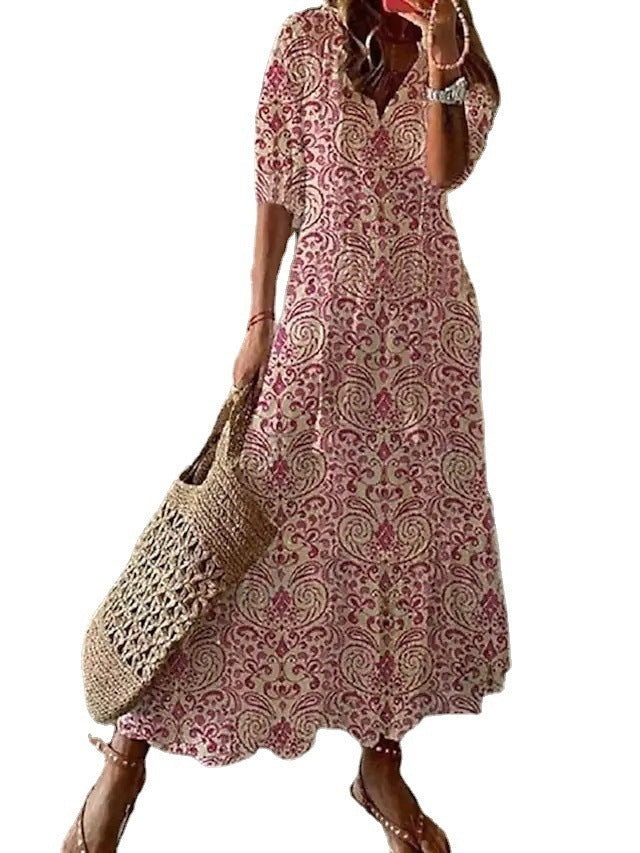 Azure | V-Neck Printed Summer Dress for Women