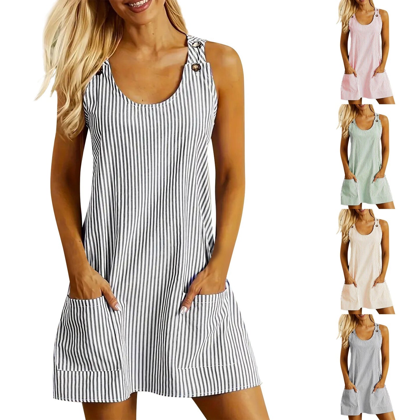 Artiselle | Striped Sleeveless Summer A-Line Dress for Women