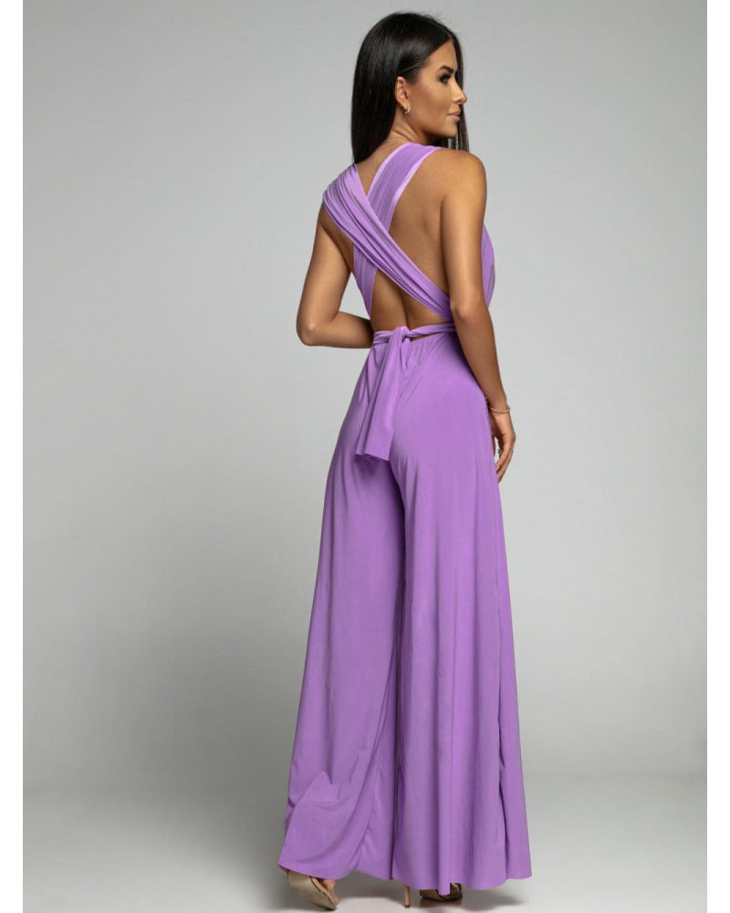 Harper | Elegant Sleeveless Wide-Leg V-Neck Jumpsuit – Backless Style