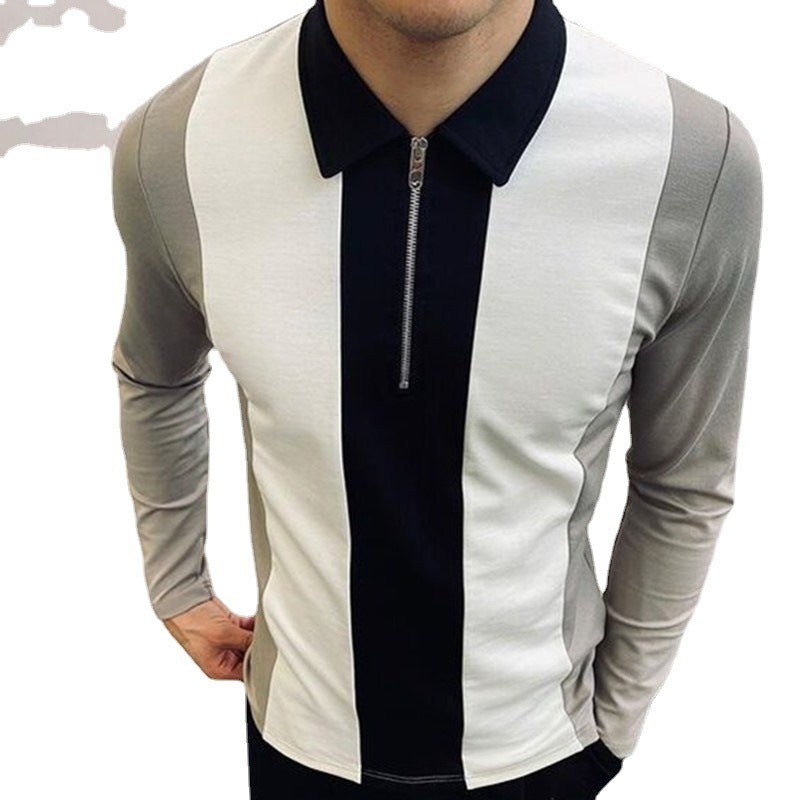 Men's Colourblock Zipper Polo Shirt – Long Sleeve Casual Fit