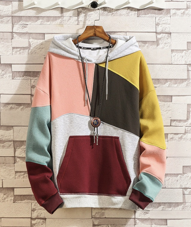 Casual Loose Color-blocking Pullover Hoodie