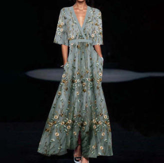 Victoria | Floral V-Neck Long Dress for Women