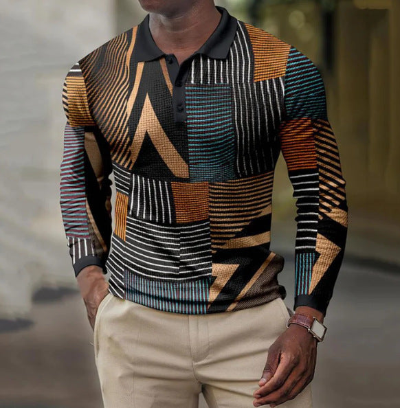 Men's 3D Printing Casual Retro Long Sleeve T-shirt