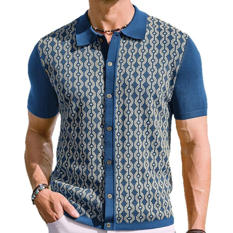 Men’s Tencel Jacquard Polo Shirt | Short Sleeve Summer Cardigan