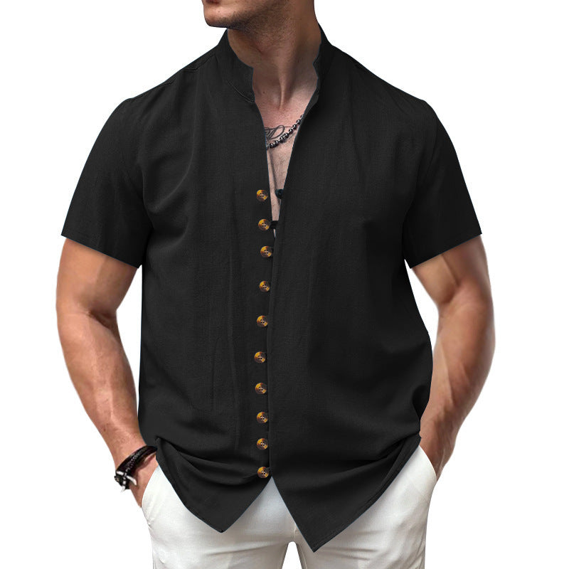 Luca | Linen Stand Collar Short Sleeve Shirt