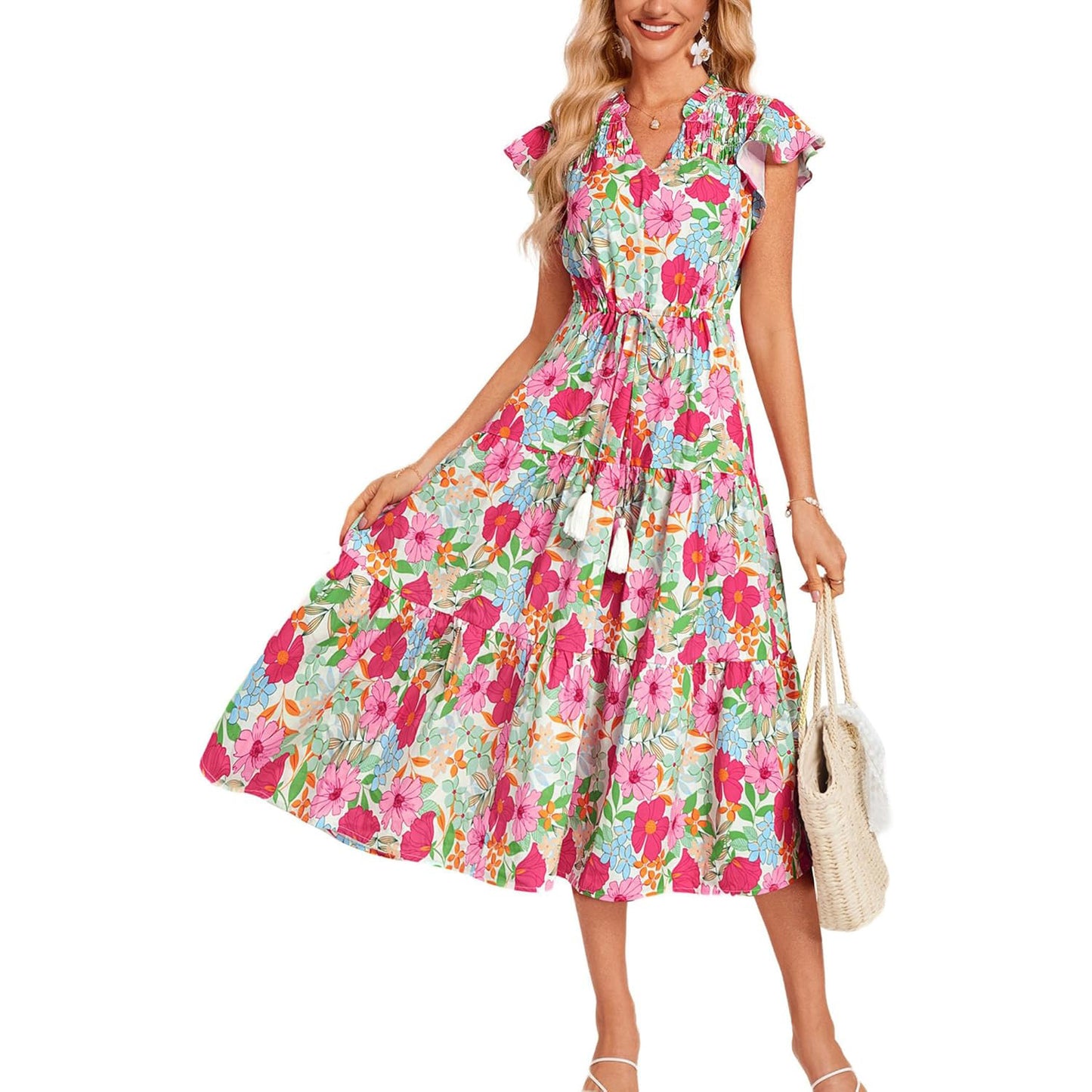 Victoria | Floral V-Neck Long Dress for Women