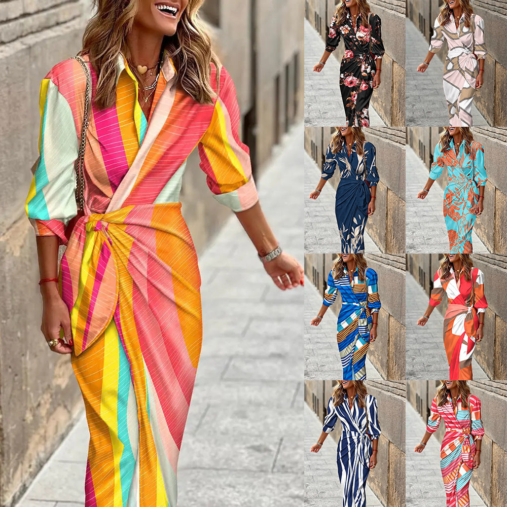 Dinna | Women's Striped Wrap Shirt Dress – Lace Up Irregular Hem