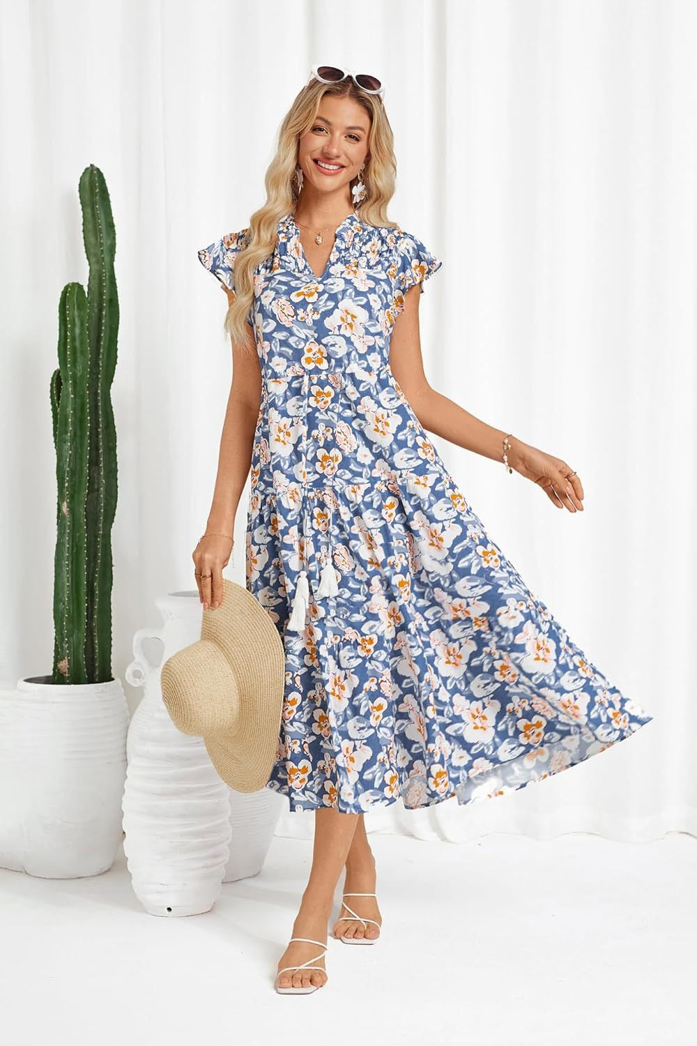 Victoria | Floral V-Neck Long Dress for Women