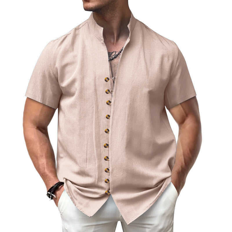 Luca | Linen Stand Collar Short Sleeve Shirt