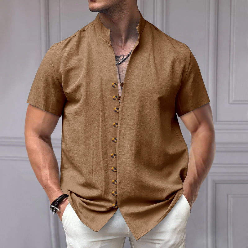 Luca | Linen Stand Collar Short Sleeve Shirt