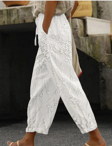 Floral Print Ankle-Length Casual Trousers for Women – All Seasons